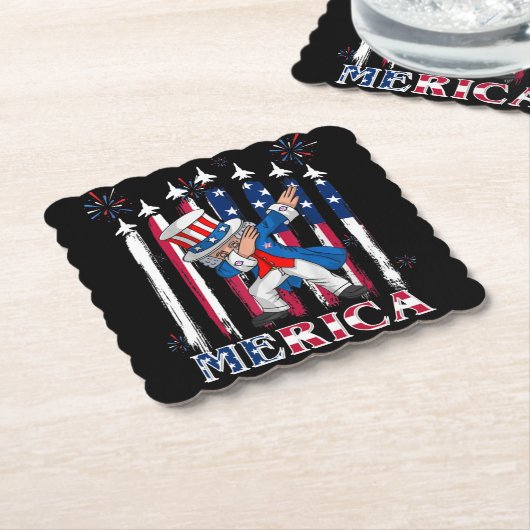 Patriottische oom Sam Dabbing, 4 juli Kartonnen Onderzetters (Gebogen)