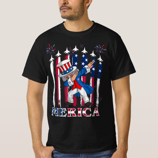 Patriottische oom Sam Dabbing, 4 juli T-shirt (Voorkant)