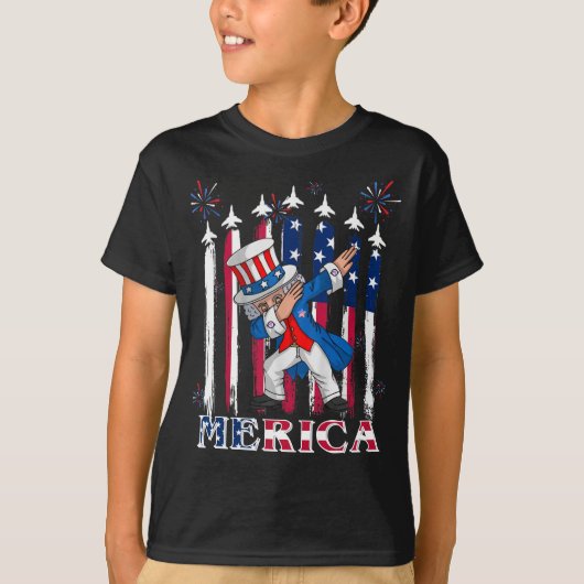 Patriottische oom Sam Dabbing, 4 juli T-shirt (Voorkant)