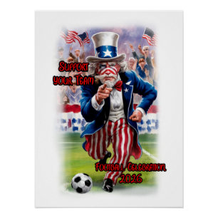 Patriottische Oom Sam die Voetbal speelt op een Perfect Poster