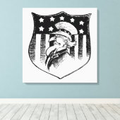 patriottische oom Sam en Amerikaanse vlag Canvas Afdruk (Insitu (Houten vloer))