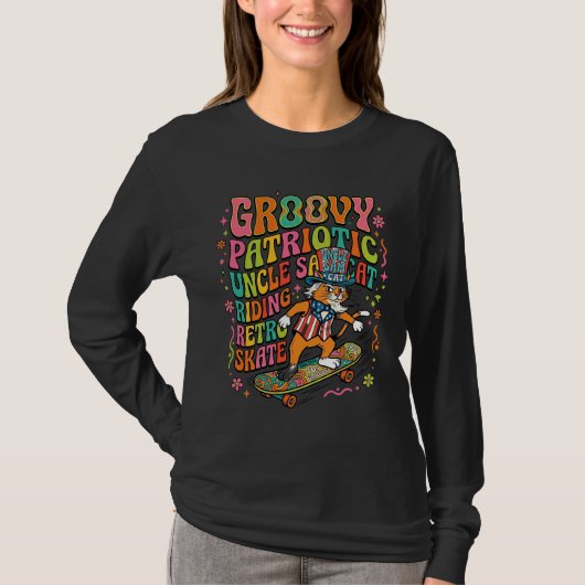Patriottische oom Sam Kat Retro Typografie T-shirt (Voorkant)
