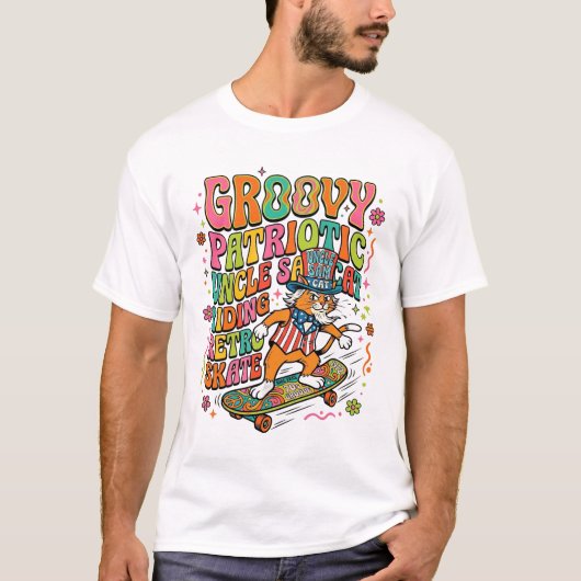 Patriottische oom Sam Kat Retro Typografie T-Shirt (Voorkant)