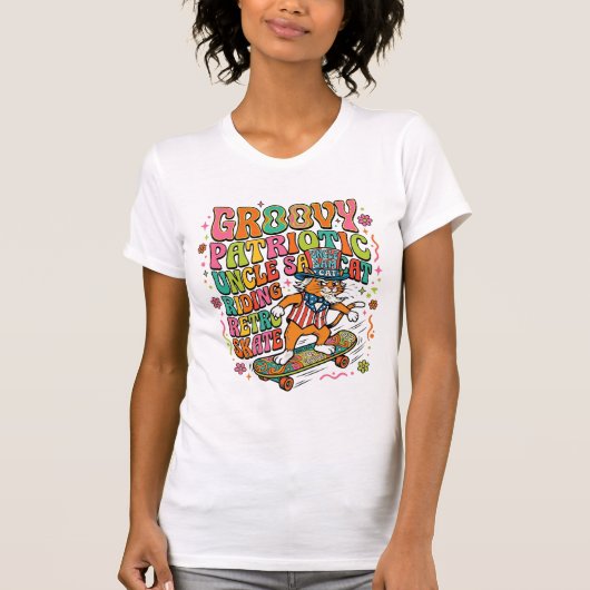 Patriottische Oom Sam Kat Retro Typografie T-Shirt (Voorkant)