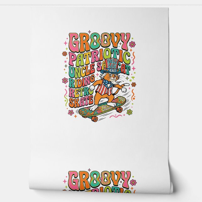 Patriottische Oom Sam Kat Retro Typografie T-Shirt Behang (Afrollen)