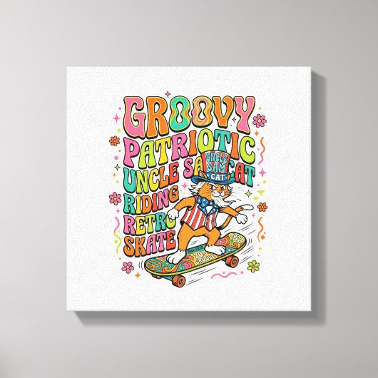 Patriottische Oom Sam Kat Retro Typografie T-Shirt Canvas Afdruk (Voorkant)