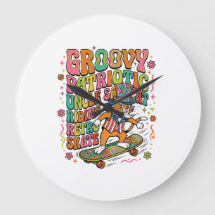 Patriottische oom Sam Kat Retro Typografie T-Shirt Grote Klok