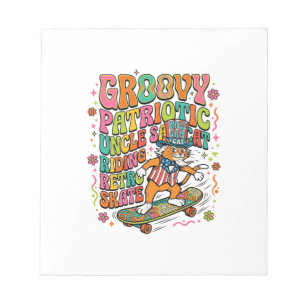 Patriottische Oom Sam Kat Retro Typografie T-Shirt Notitieblok