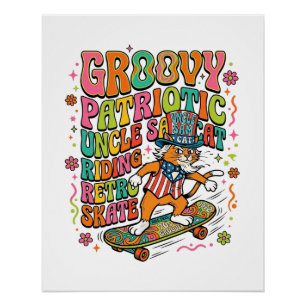 Patriottische Oom Sam Kat Retro Typografie T-Shirt Perfect Poster