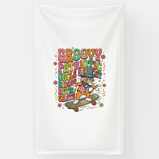 Patriottische oom Sam Kat Retro Typografie T-Shirt Spandoek (Verticaal)