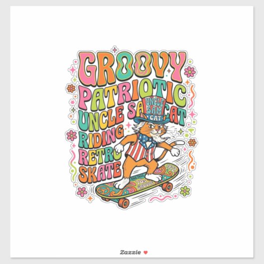 Patriottische oom Sam Kat Retro Typografie T-Shirt Sticker (Vel)