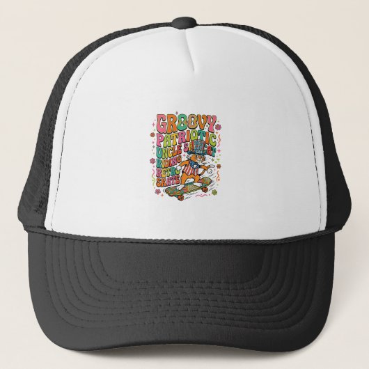 Patriottische oom Sam Kat Retro Typografie T-shirt Trucker Pet (Voorkant)