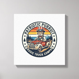 Patriottische Oom Sam Kat Retro Zonsondergang T-Sh Canvas Afdruk