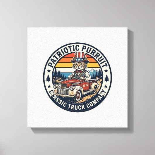Patriottische Oom Sam Kat Retro Zonsondergang T-Sh Canvas Afdruk (Voorkant)