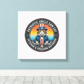 Patriottische Oom Sam Kat Retro Zonsondergang T-Sh Canvas Afdruk (Insitu (Houten vloer))