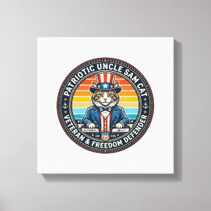 Patriottische Oom Sam Kat Retro Zonsondergang T-Sh Canvas Afdruk