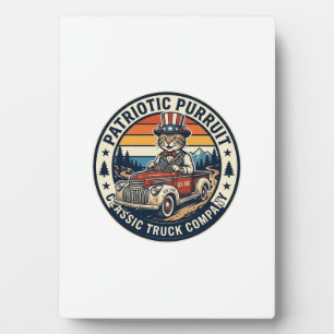 Patriottische Oom Sam Kat Retro Zonsondergang T-Sh Fotoplaat
