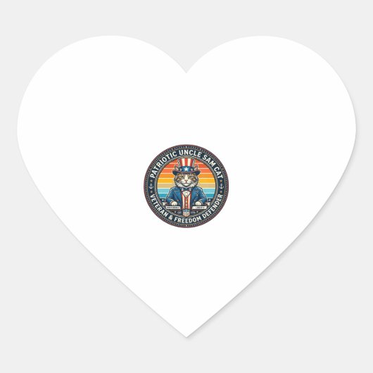 Patriottische Oom Sam Kat Retro Zonsondergang T-Sh Hart Sticker (Voorkant)