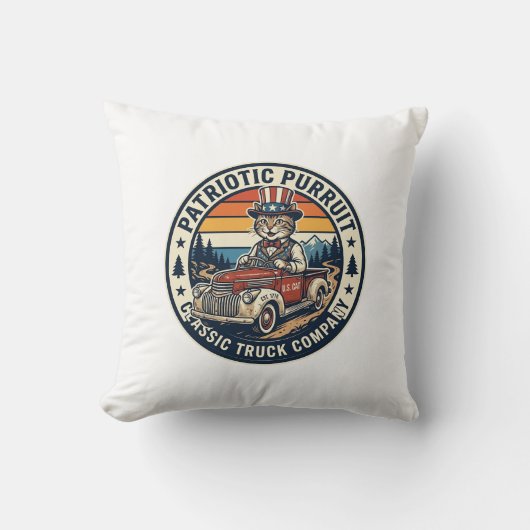 Patriottische Oom Sam Kat Retro Zonsondergang T-Sh Kussen (Voorkant)