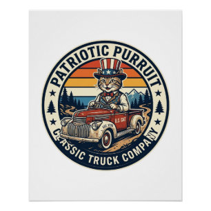 Patriottische Oom Sam Kat Retro Zonsondergang T-Sh Perfect Poster