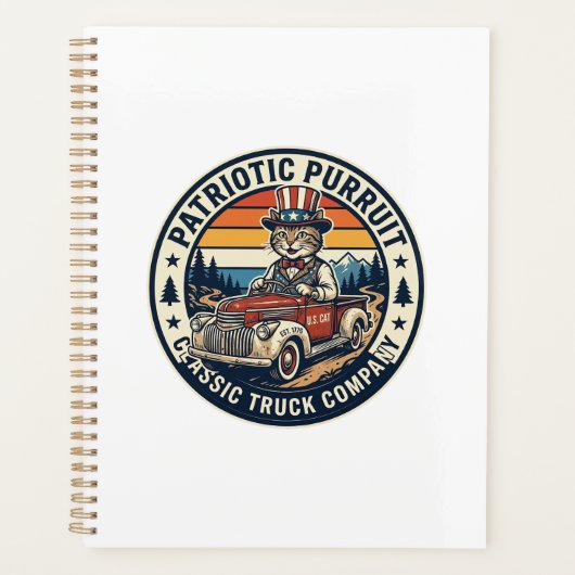 Patriottische Oom Sam Kat Retro Zonsondergang T-Sh Planner (Voorkant)