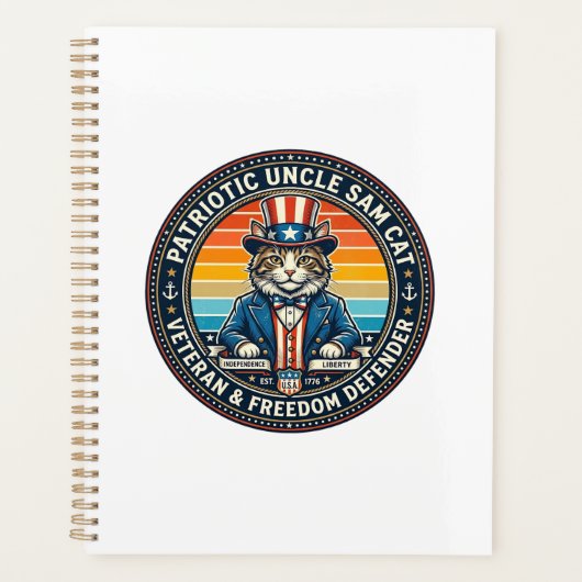 Patriottische Oom Sam Kat Retro Zonsondergang T-Sh Planner (Voorkant)