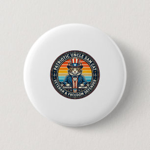 Patriottische Oom Sam Kat Retro Zonsondergang T-Sh Ronde Button 5,7 Cm