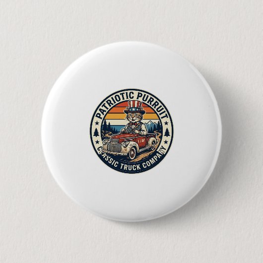 Patriottische Oom Sam Kat Retro Zonsondergang T-Sh Ronde Button 5,7 Cm (Voorkant)