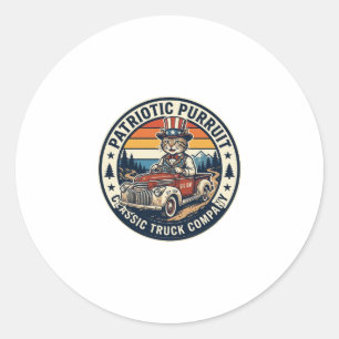 Patriottische Oom Sam Kat Retro Zonsondergang T-Sh Ronde Sticker