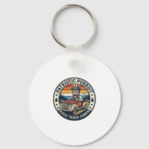 Patriottische Oom Sam Kat Retro Zonsondergang T-sh Sleutelhanger
