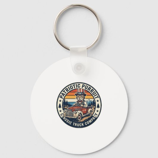 Patriottische Oom Sam Kat Retro Zonsondergang T-sh Sleutelhanger (Voorkant)