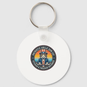 Patriottische Oom Sam Kat Retro Zonsondergang T-Sh Sleutelhanger