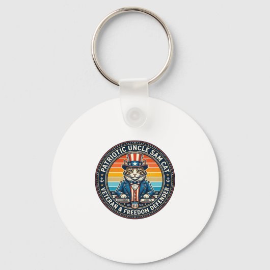 Patriottische Oom Sam Kat Retro Zonsondergang T-Sh Sleutelhanger (Voorkant)