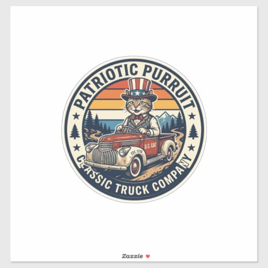 Patriottische Oom Sam Kat Retro Zonsondergang T-Sh Sticker (Vel)