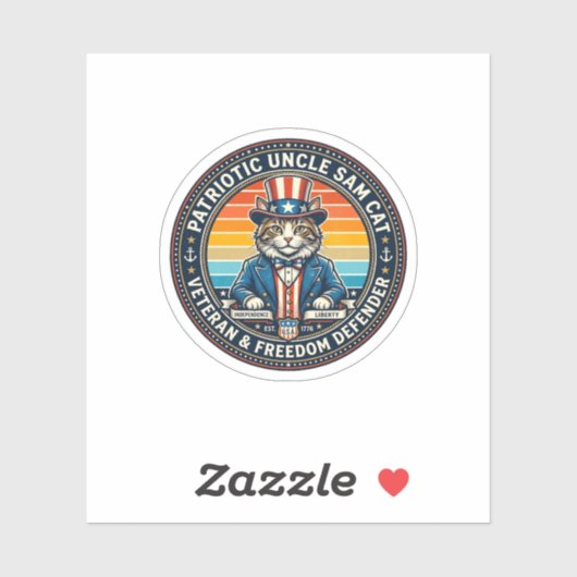 Patriottische Oom Sam Kat Retro Zonsondergang T-Sh Sticker (Vel)