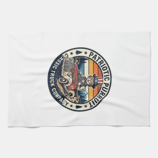 Patriottische Oom Sam Kat Retro Zonsondergang T-Sh Theedoek (Horizontaal)