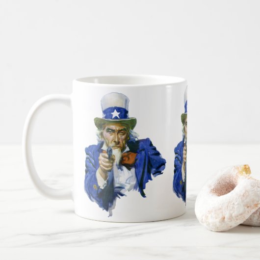 Patriottische oom Sam met Star-Pet en -Pistool Koffiemok (Met donut)