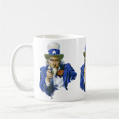 Patriottische oom Sam met Star-Pet en -Pistool Koffiemok (Links)