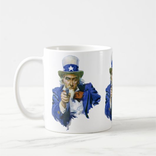 Patriottische oom Sam met Star-Pet en -Pistool Koffiemok (Links)