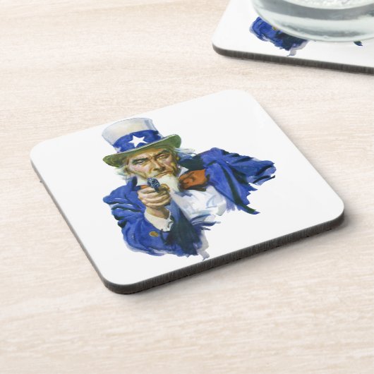 Patriottische oom Sam met Star-Pet en -Pistool Onderzetter (Linkerzijde)