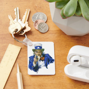 Patriottische oom Sam met Star-Pet en -Pistool Sleutelhanger