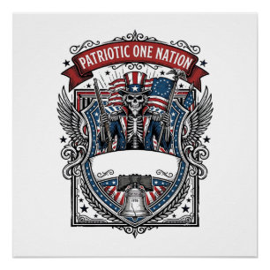 Patriottische Oom Sam Skelet Donkere Patriottische Perfect Poster