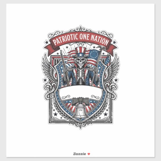 Patriottische Oom Sam Skelet Donkere Patriottische Sticker (Vel)