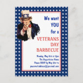 Patriottische oom Sam VETERANS BBQ BARBECUE Invite Briefkaart (Voorkant)