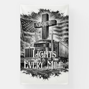 Patriottische, op geloof geïnspireerde vrachtwagen spandoek