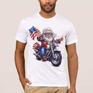 PATRIOTTISCHE OPA RIJDEN OP EEN MOTORFIETS T-SHIRT