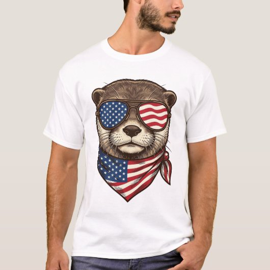 Patriottische Otter Vector Vintage Gravure Shirt D (Voorkant)