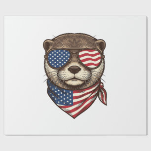 Patriottische Otter Vector Vintage Gravure Shirt D Cadeaupapier