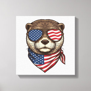 Patriottische Otter Vector Vintage Gravure Shirt D Canvas Afdruk
