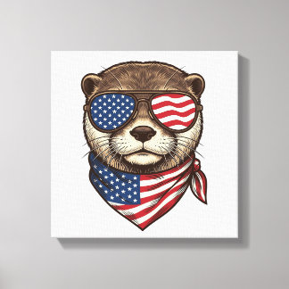 Patriottische Otter Vector Vintage Gravure Shirt D Canvas Afdruk